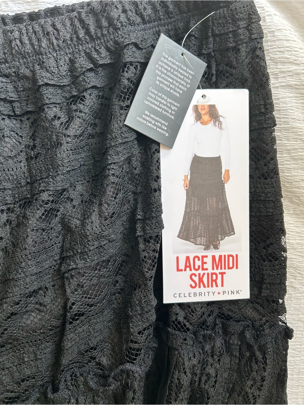 Celebrity Pink Black Lace Tiered Midi Skirt
